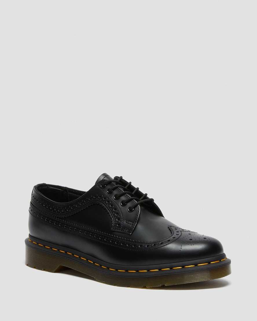 Dr. Martens 3989 Yellow Stitch Smooth Lær Oxford Sko Dame Svart [7359VUXAB]